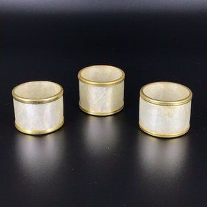 Vintage Lot of 3 Mother of Pearl Wrap Shell Napkin Rings 1 1/2" Gold Color Trim